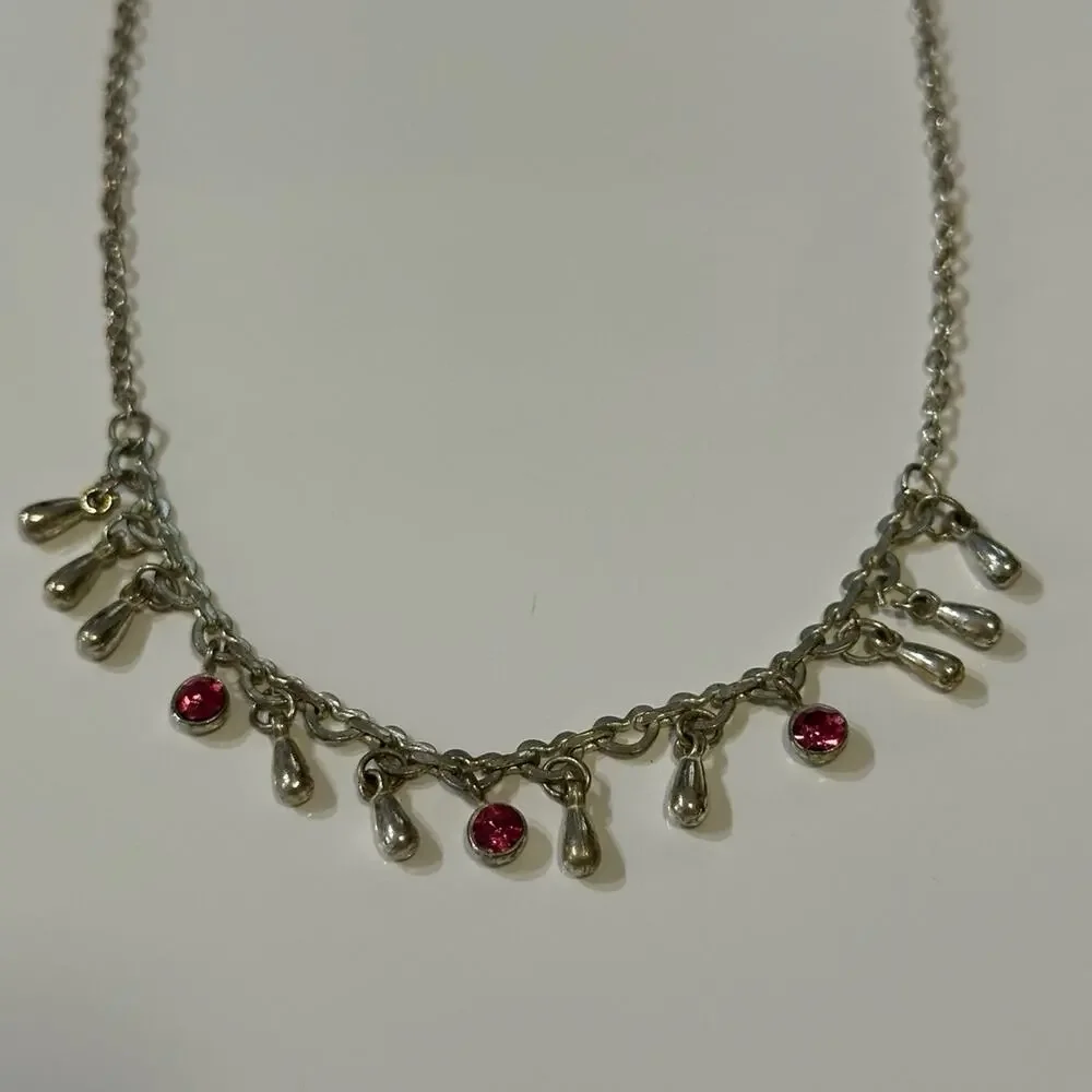 Vintage Dainty Pink & Silver Choker Necklace